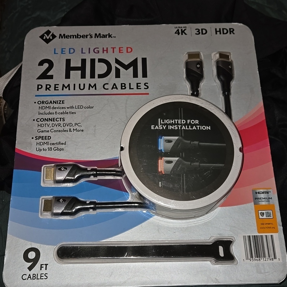 NWT 2 Pack LED Lighted Premium 9ft HDMI Cables